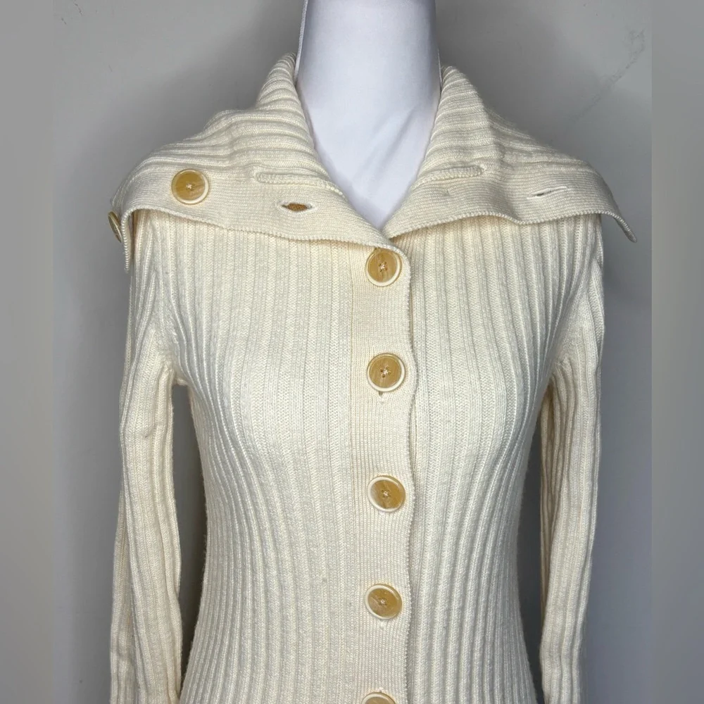 BN2 Banana Republic Crem Ribbed Cardigan / Dress Very Soft Italian Yarn Wool S‎